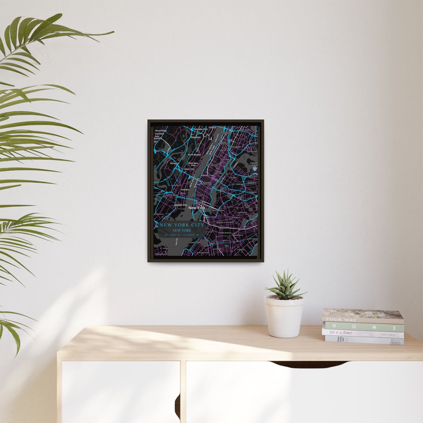 New York City Map Art Print, Modern Wall Decor, Home Office Art, Cityscape Framed Canvas, Unique Gift, Travel Memory Decor