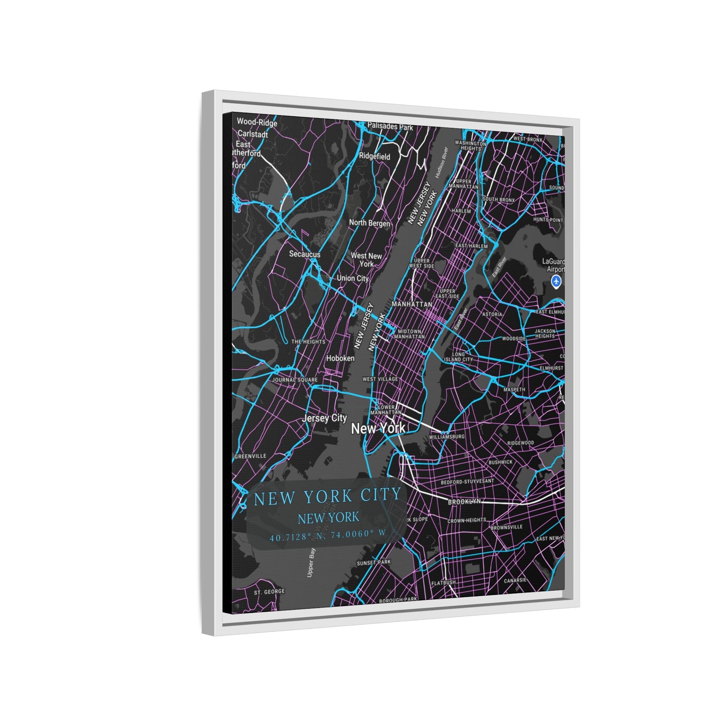 New York City Map Art Print, Modern Wall Decor, Home Office Art, Cityscape Framed Canvas, Unique Gift, Travel Memory Decor