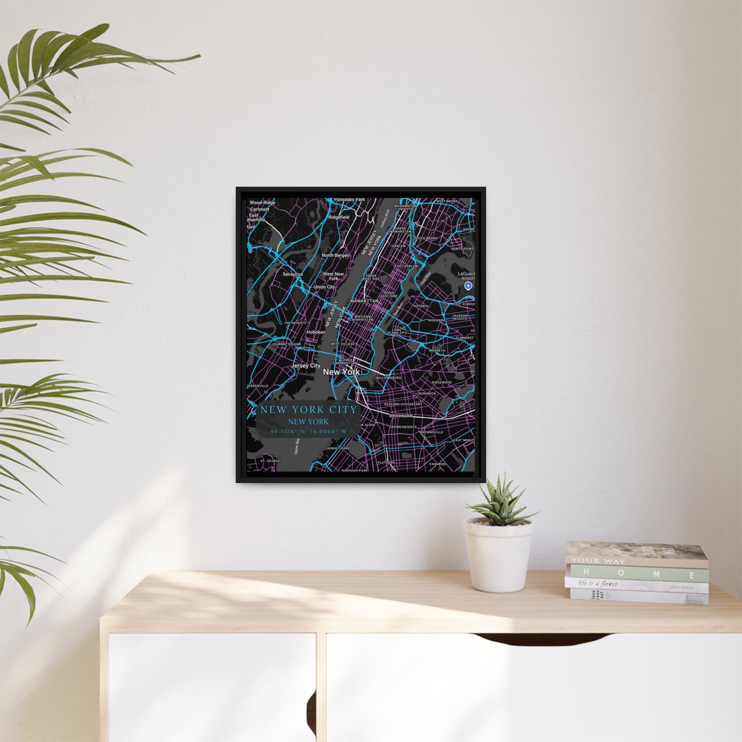 New York City Map Art Print, Modern Wall Decor, Home Office Art, Cityscape Framed Canvas, Unique Gift, Travel Memory Decor