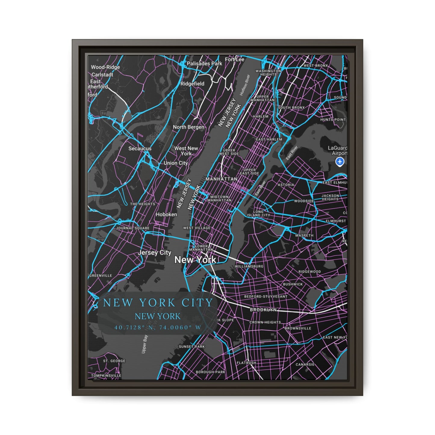 New York City Map Art Print, Modern Wall Decor, Home Office Art, Cityscape Framed Canvas, Unique Gift, Travel Memory Decor