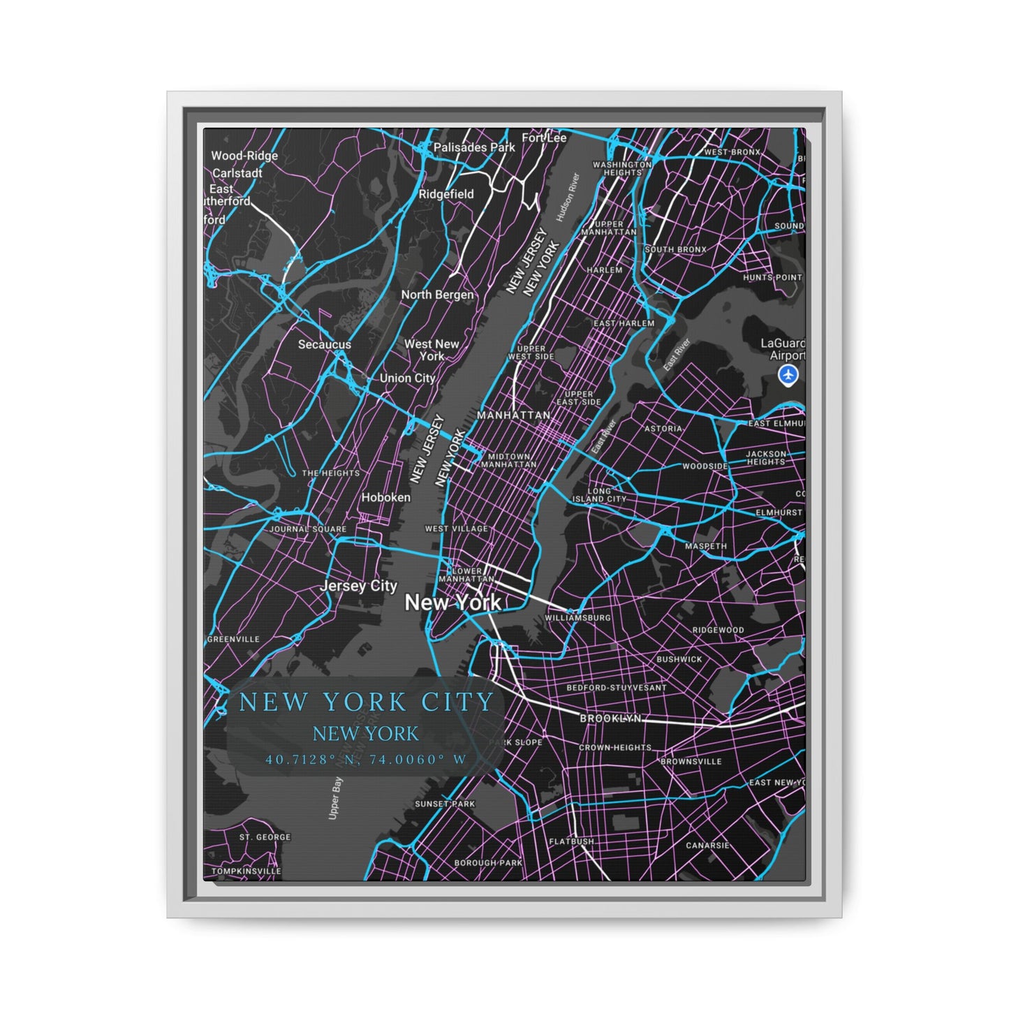New York City Map Art Print, Modern Wall Decor, Home Office Art, Cityscape Framed Canvas, Unique Gift, Travel Memory Decor