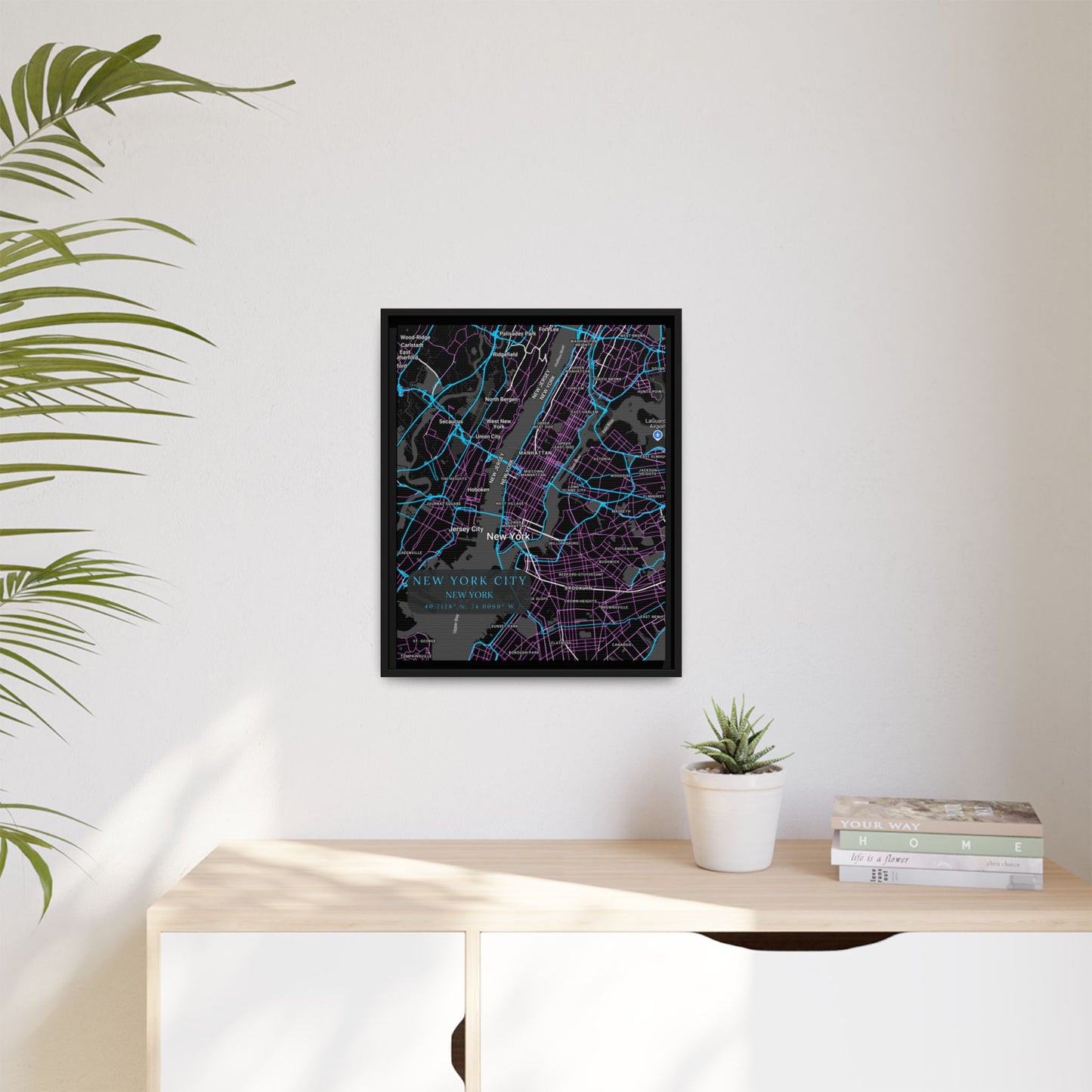 New York City Map Art Print, Modern Wall Decor, Home Office Art, Cityscape Framed Canvas, Unique Gift, Travel Memory Decor