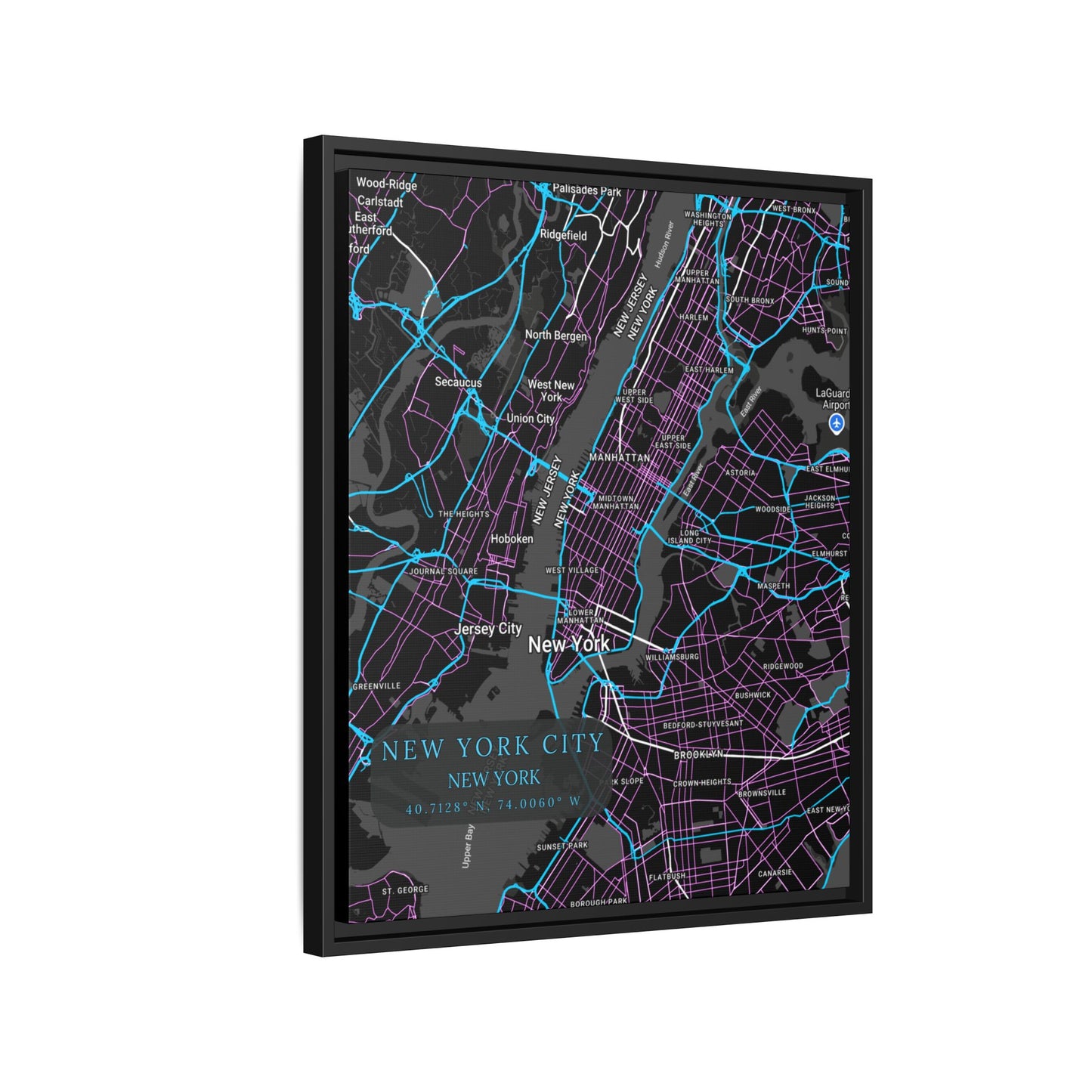 New York City Map Art Print, Modern Wall Decor, Home Office Art, Cityscape Framed Canvas, Unique Gift, Travel Memory Decor