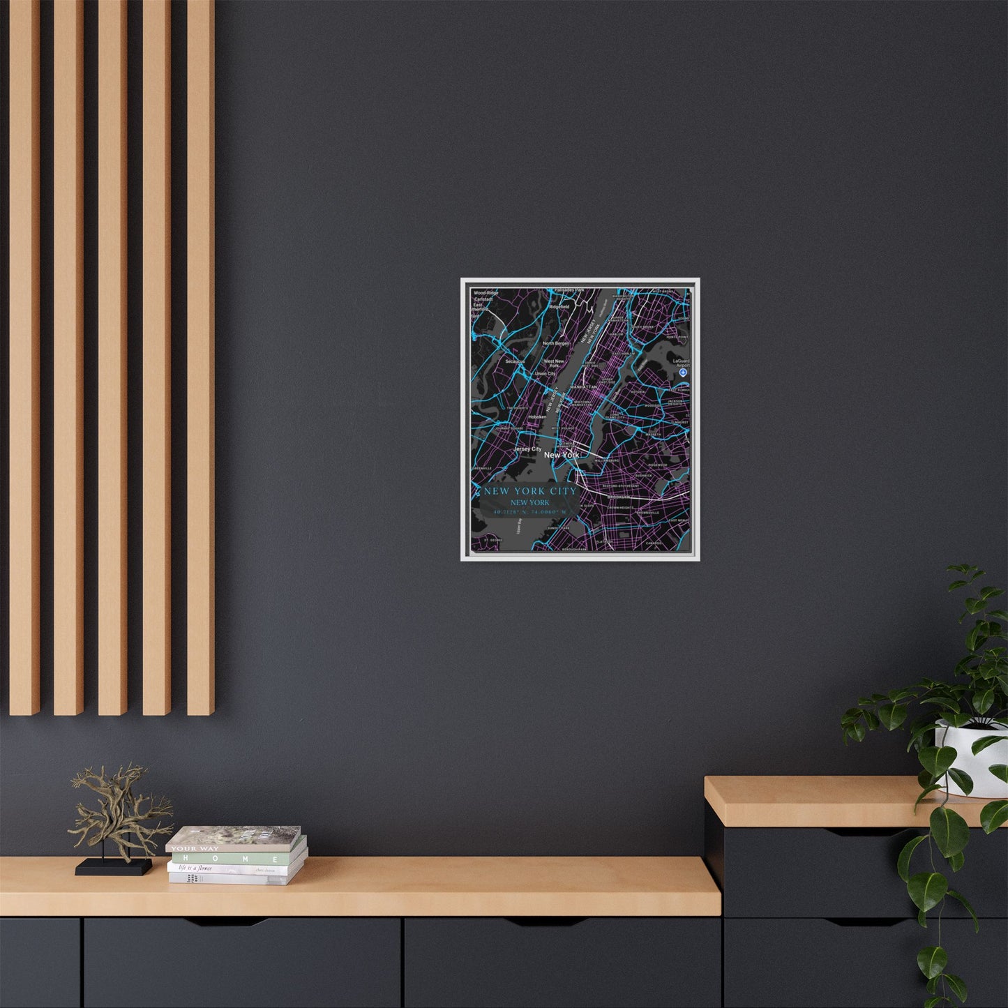 New York City Map Art Print, Modern Wall Decor, Home Office Art, Cityscape Framed Canvas, Unique Gift, Travel Memory Decor