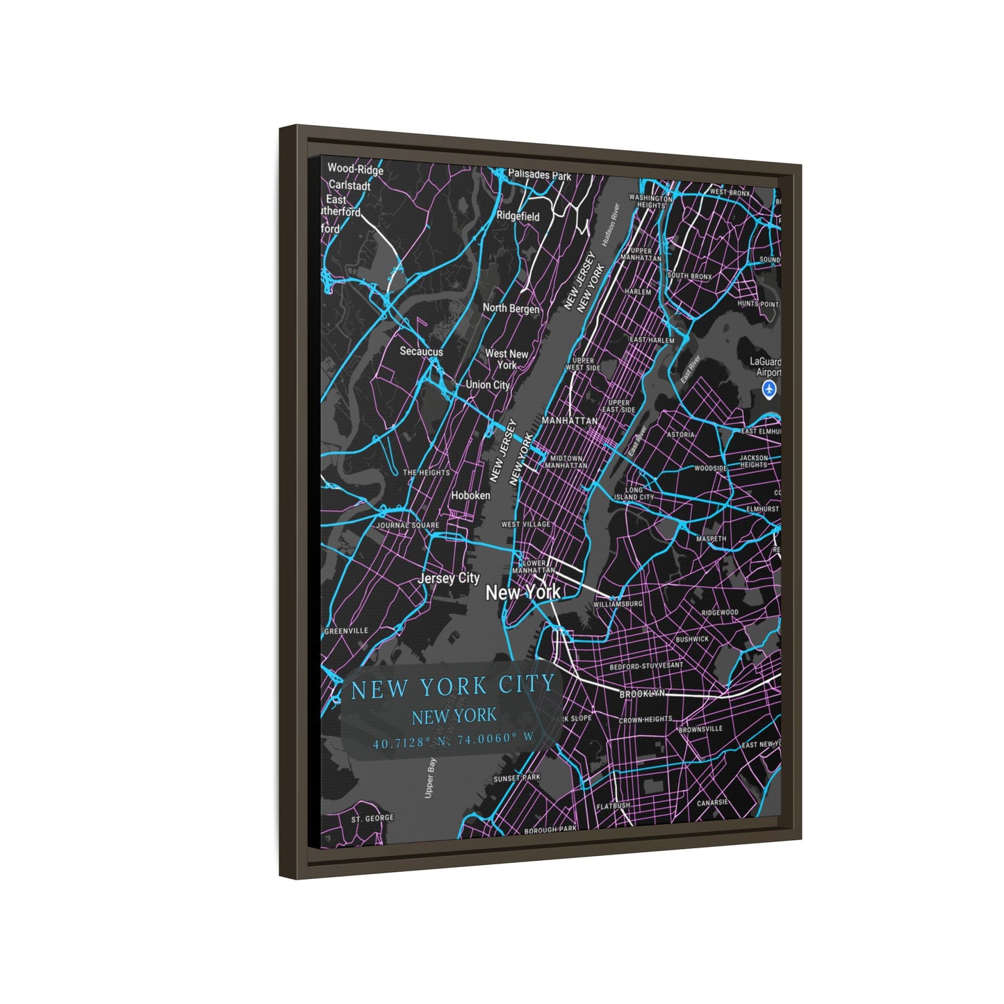 New York City Map Art Print, Modern Wall Decor, Home Office Art, Cityscape Framed Canvas, Unique Gift, Travel Memory Decor
