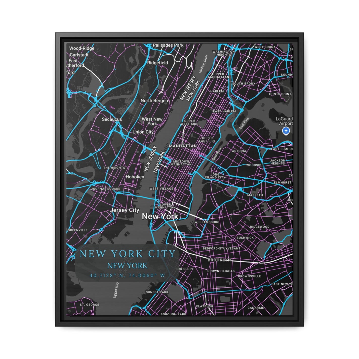 New York City Map Art Print, Modern Wall Decor, Home Office Art, Cityscape Framed Canvas, Unique Gift, Travel Memory Decor