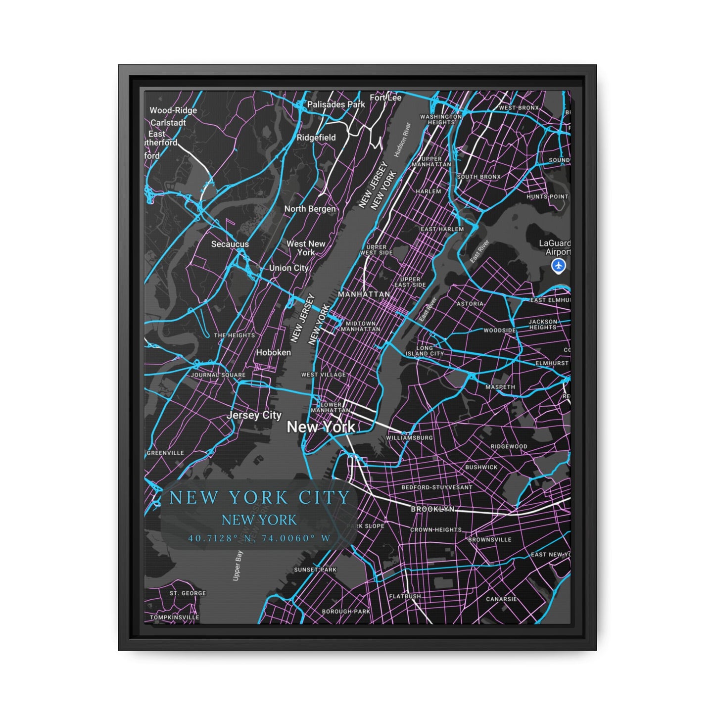 New York City Map Art Print, Modern Wall Decor, Home Office Art, Cityscape Framed Canvas, Unique Gift, Travel Memory Decor