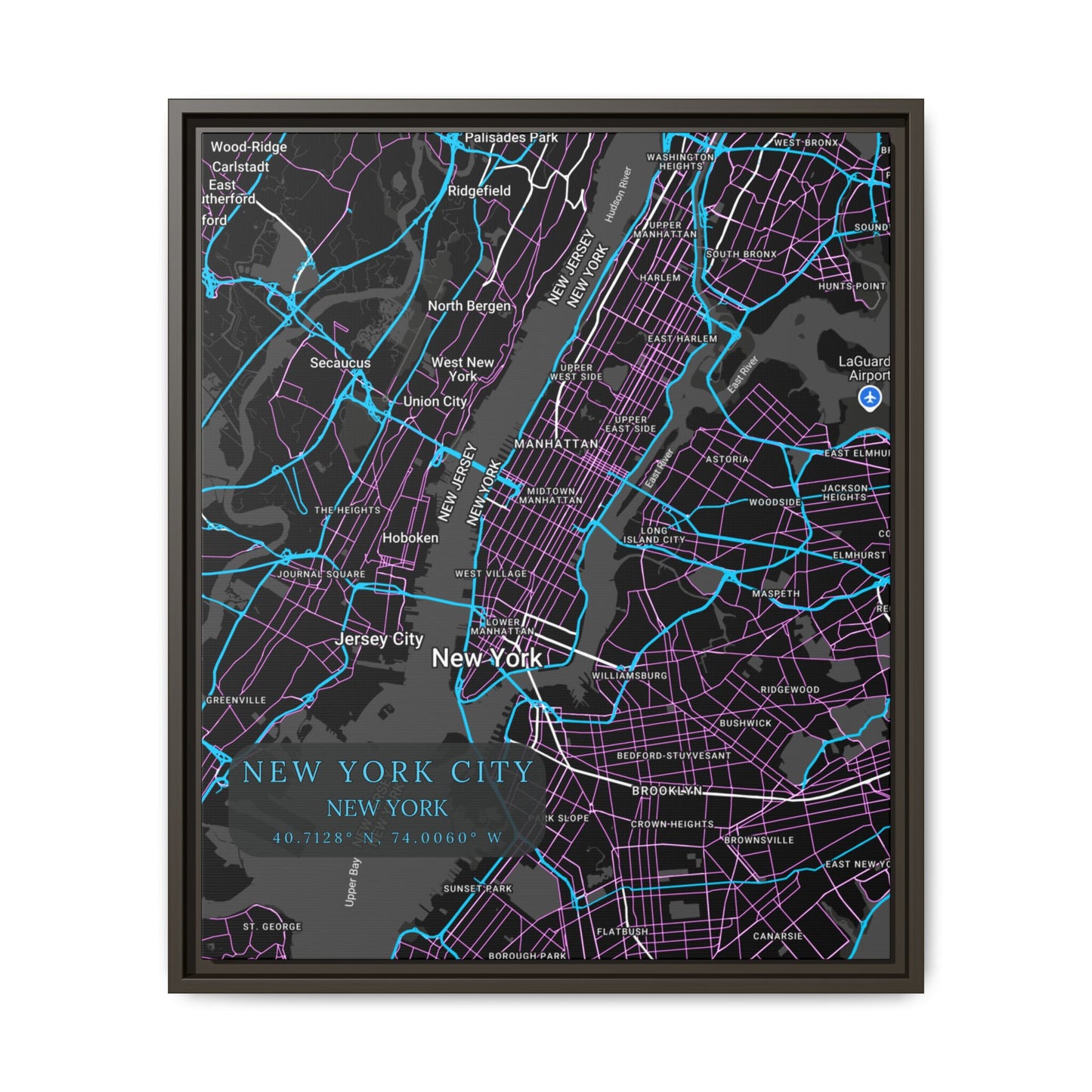 New York City Map Art Print, Modern Wall Decor, Home Office Art, Cityscape Framed Canvas, Unique Gift, Travel Memory Decor