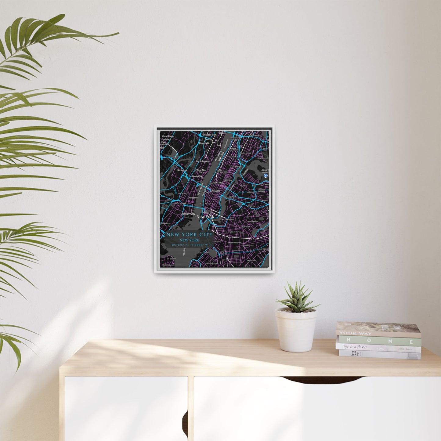 New York City Map Art Print, Modern Wall Decor, Home Office Art, Cityscape Framed Canvas, Unique Gift, Travel Memory Decor