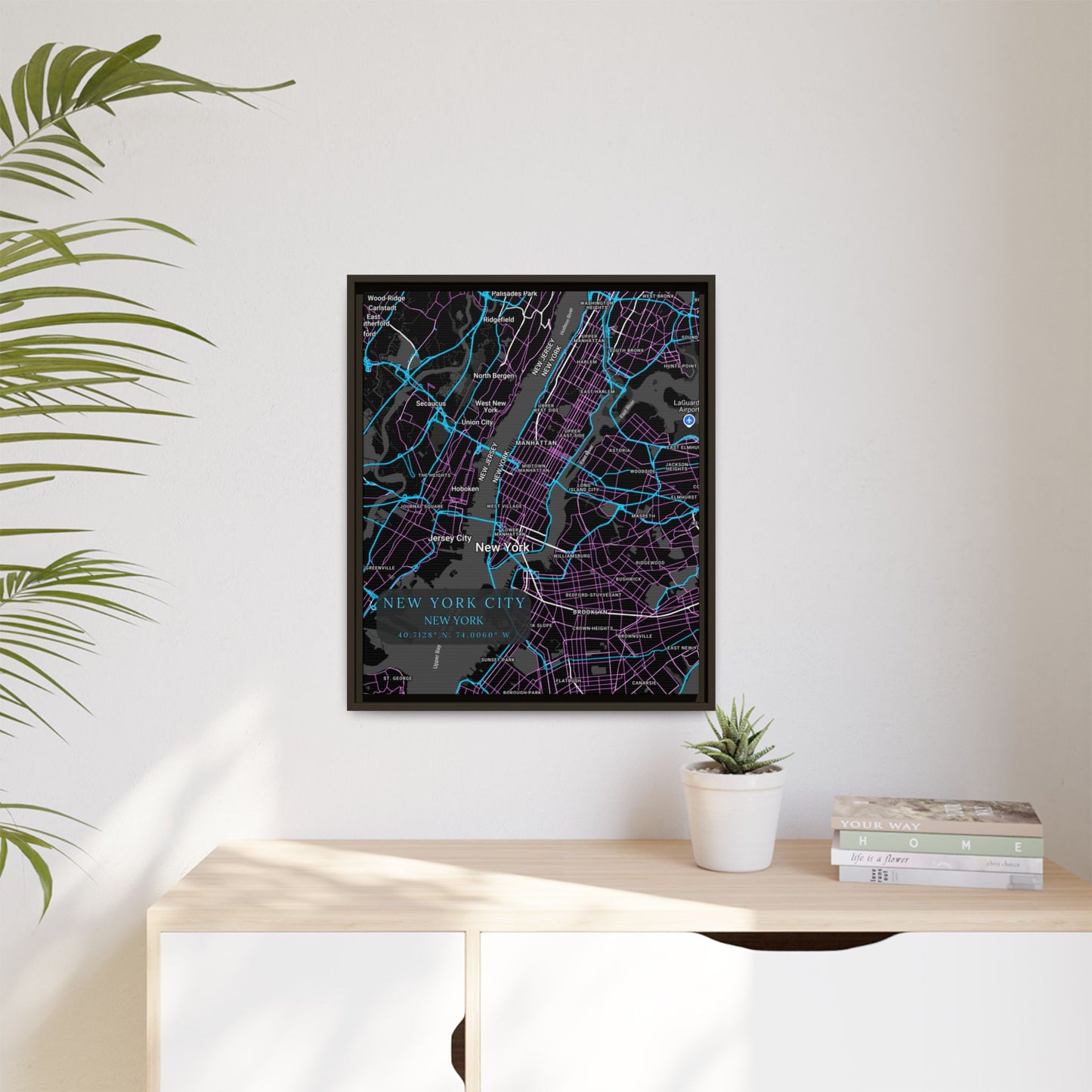 New York City Map Art Print, Modern Wall Decor, Home Office Art, Cityscape Framed Canvas, Unique Gift, Travel Memory Decor