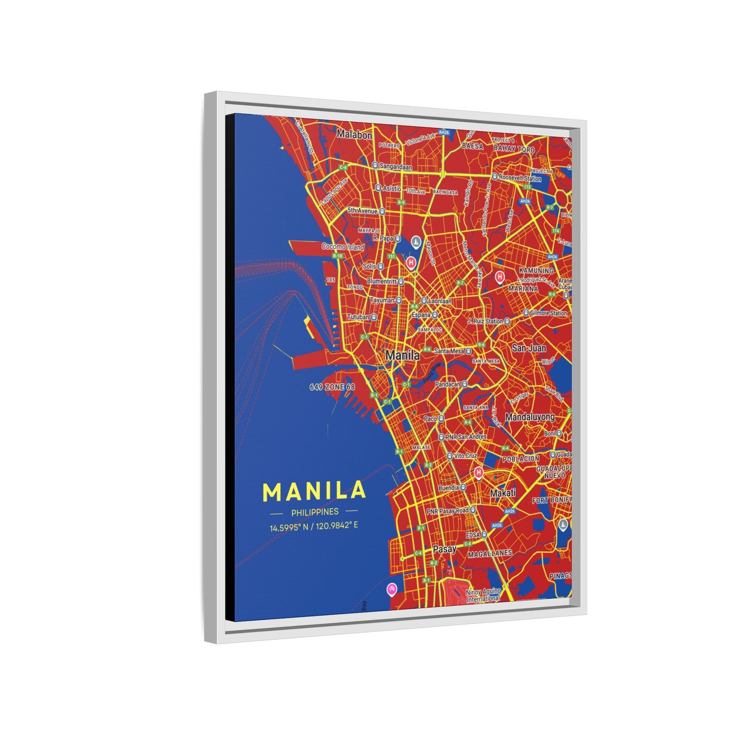 Manila Vibrant City Map Wall Art, Framed Canvas Print, Manila City Decor, Colorful Home Artwork, Unique Gift Idea, Travel Enthusiast