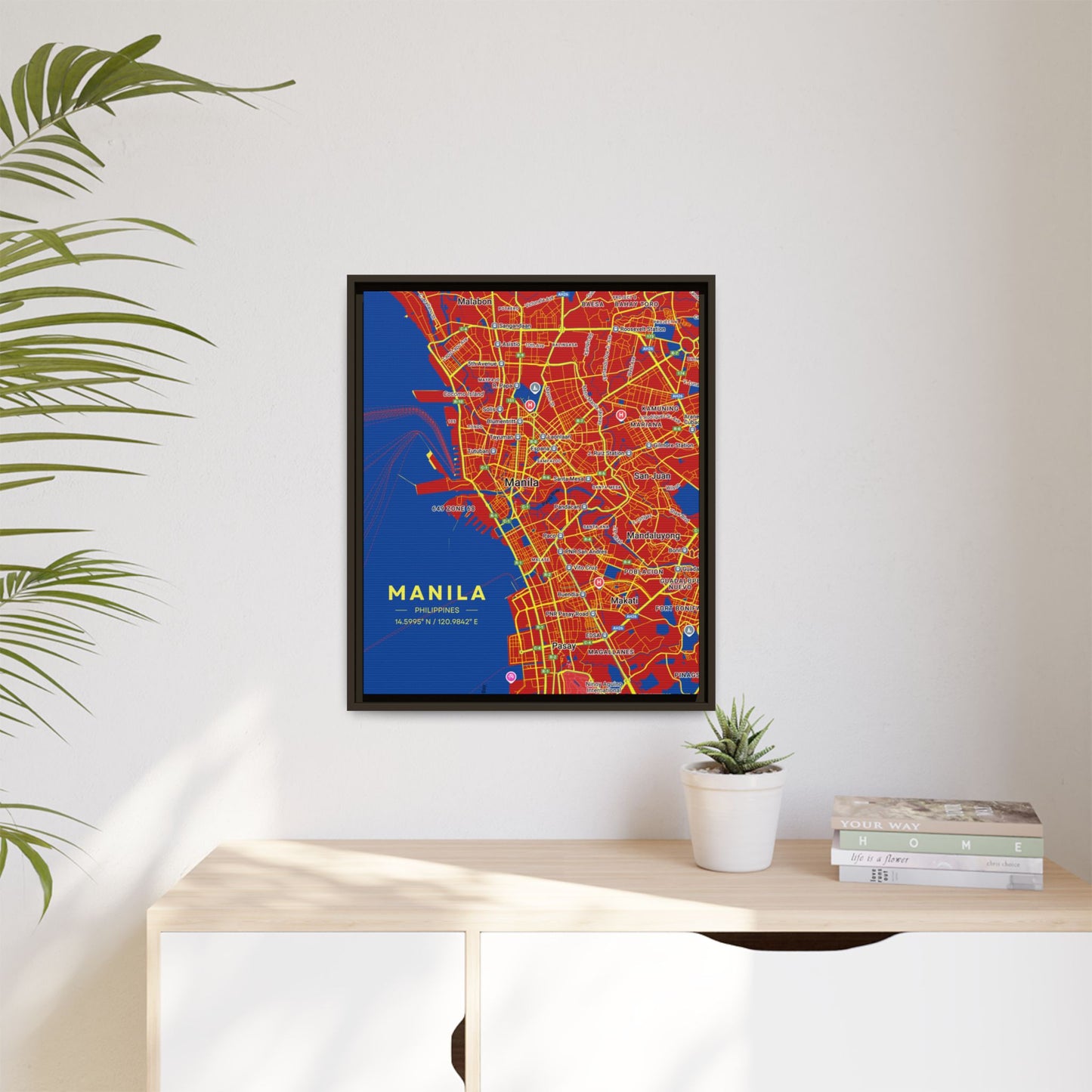 Manila Vibrant City Map Wall Art, Framed Canvas Print, Manila City Decor, Colorful Home Artwork, Unique Gift Idea, Travel Enthusiast