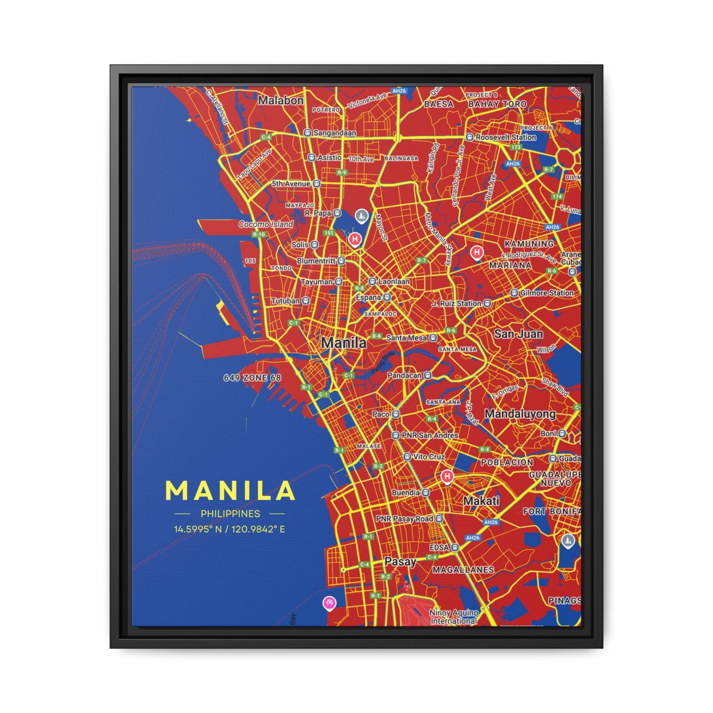 Manila Vibrant City Map Wall Art, Framed Canvas Print, Manila City Decor, Colorful Home Artwork, Unique Gift Idea, Travel Enthusiast