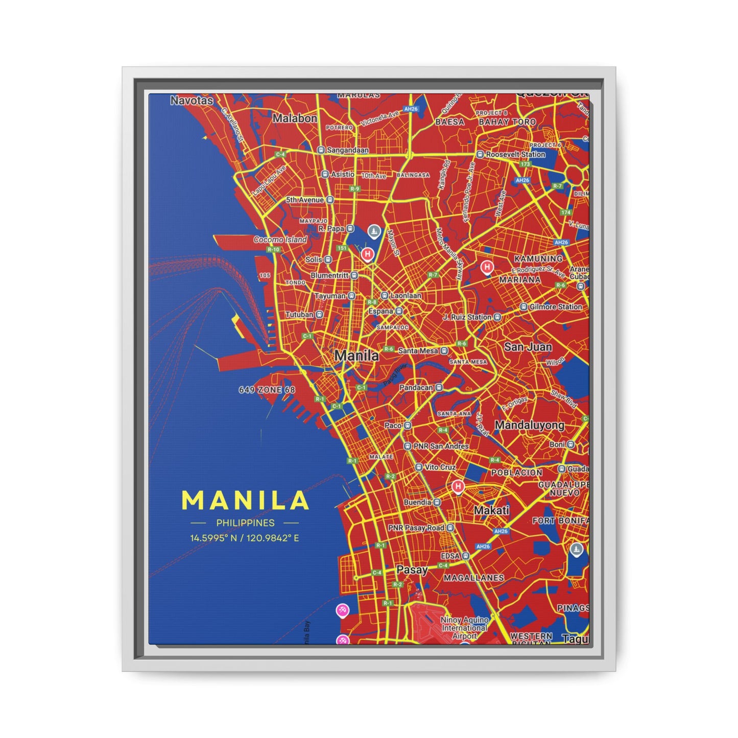 Manila Vibrant City Map Wall Art, Framed Canvas Print, Manila City Decor, Colorful Home Artwork, Unique Gift Idea, Travel Enthusiast
