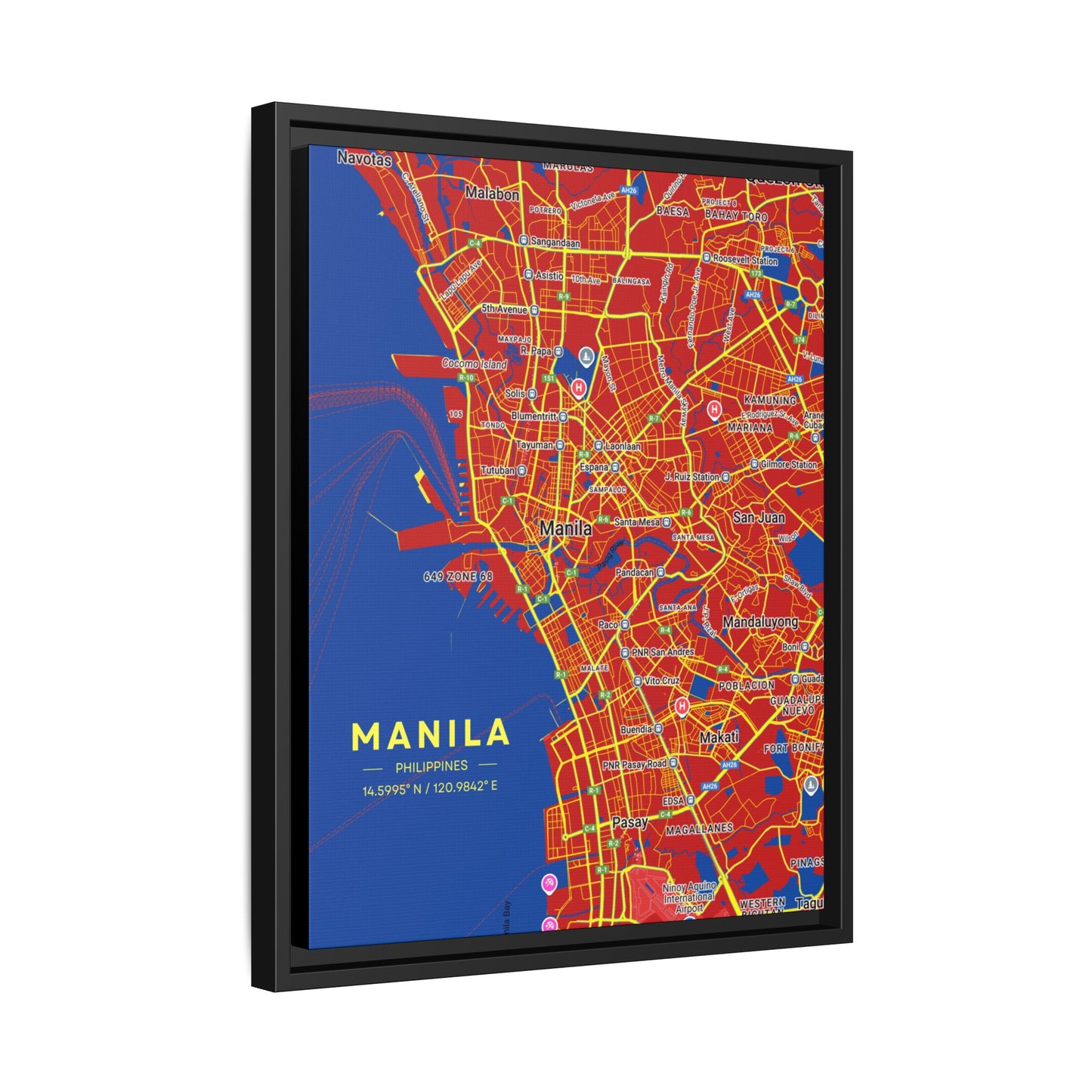 Manila Vibrant City Map Wall Art, Framed Canvas Print, Manila City Decor, Colorful Home Artwork, Unique Gift Idea, Travel Enthusiast