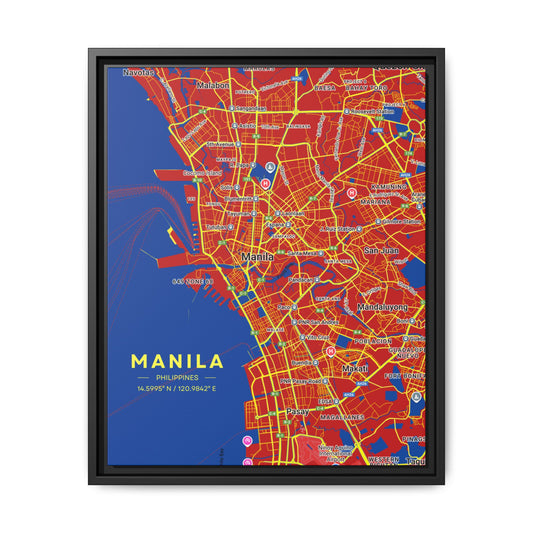 Manila Vibrant City Map Wall Art, Framed Canvas Print, Manila City Decor, Colorful Home Artwork, Unique Gift Idea, Travel Enthusiast