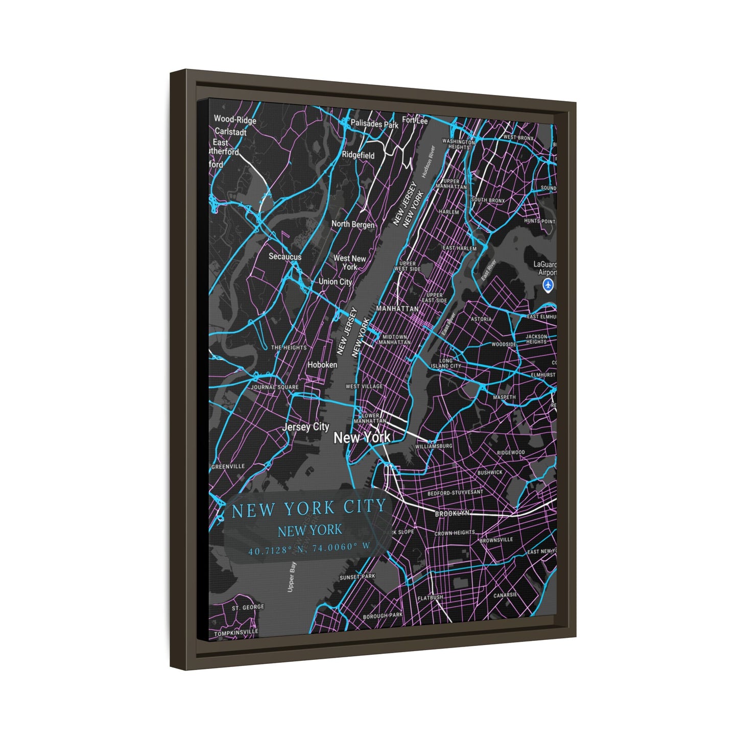 New York City Map Art Print, Modern Wall Decor, Home Office Art, Cityscape Framed Canvas, Unique Gift, Travel Memory Decor