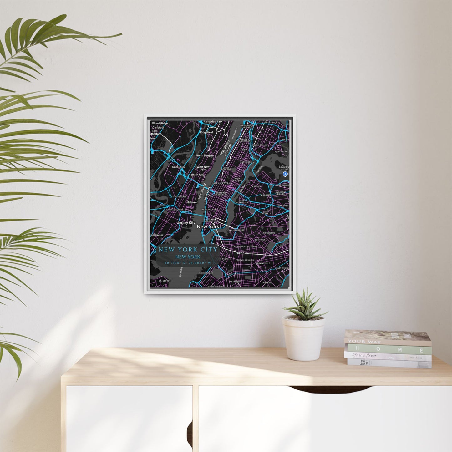 New York City Map Art Print, Modern Wall Decor, Home Office Art, Cityscape Framed Canvas, Unique Gift, Travel Memory Decor