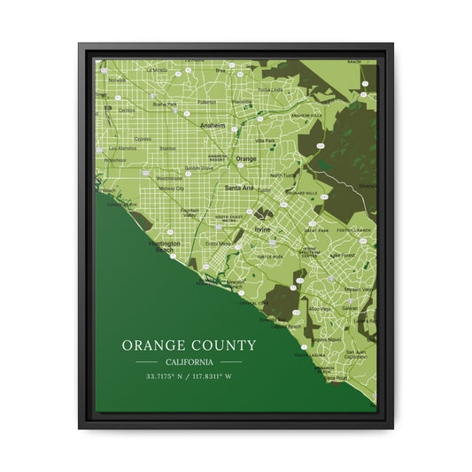 Orange County Map Art Print, Framed Wall Decor, Multi-color Matte Canvas, Home Office Decoration, Unique Gift Idea
