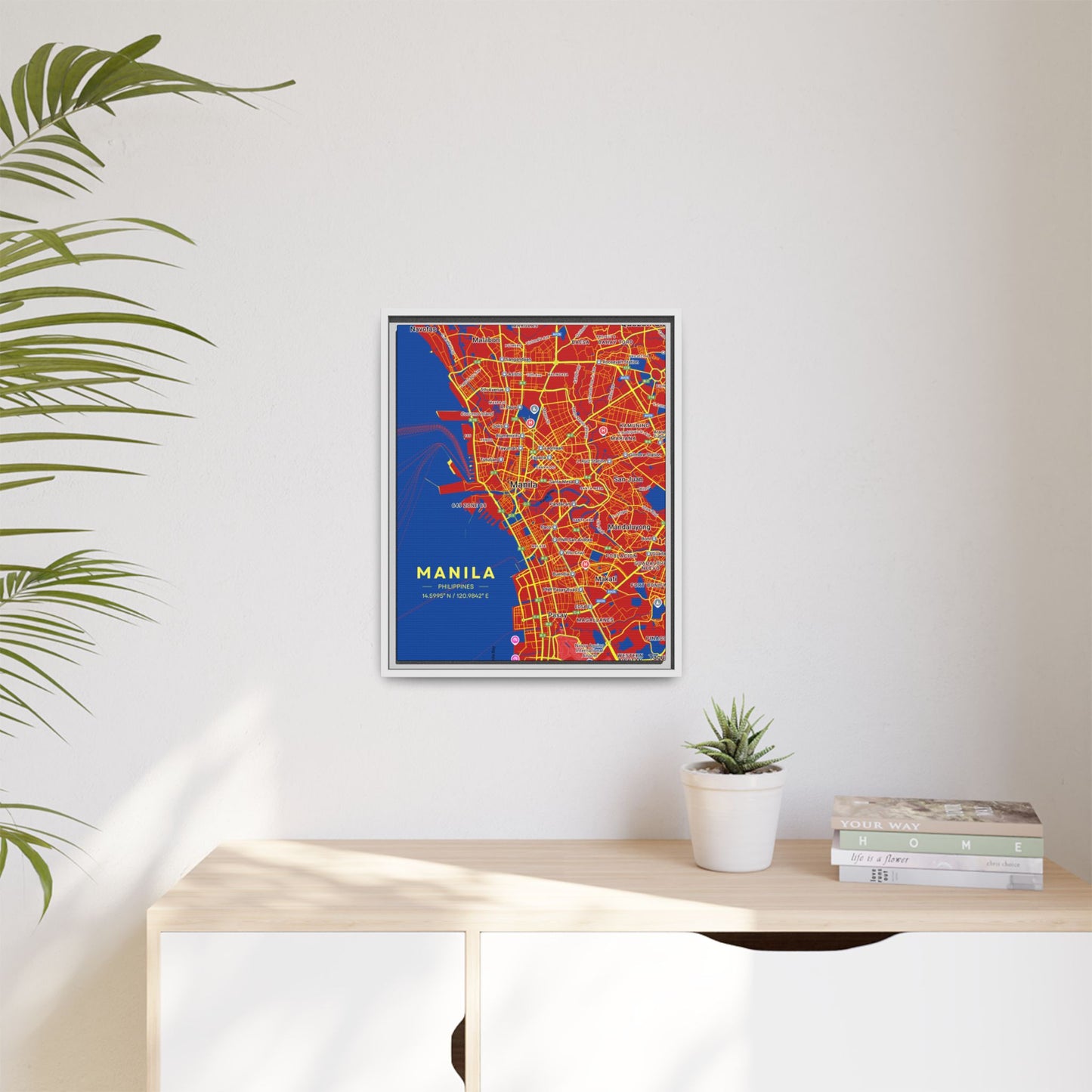 Manila Vibrant City Map Wall Art, Framed Canvas Print, Manila City Decor, Colorful Home Artwork, Unique Gift Idea, Travel Enthusiast