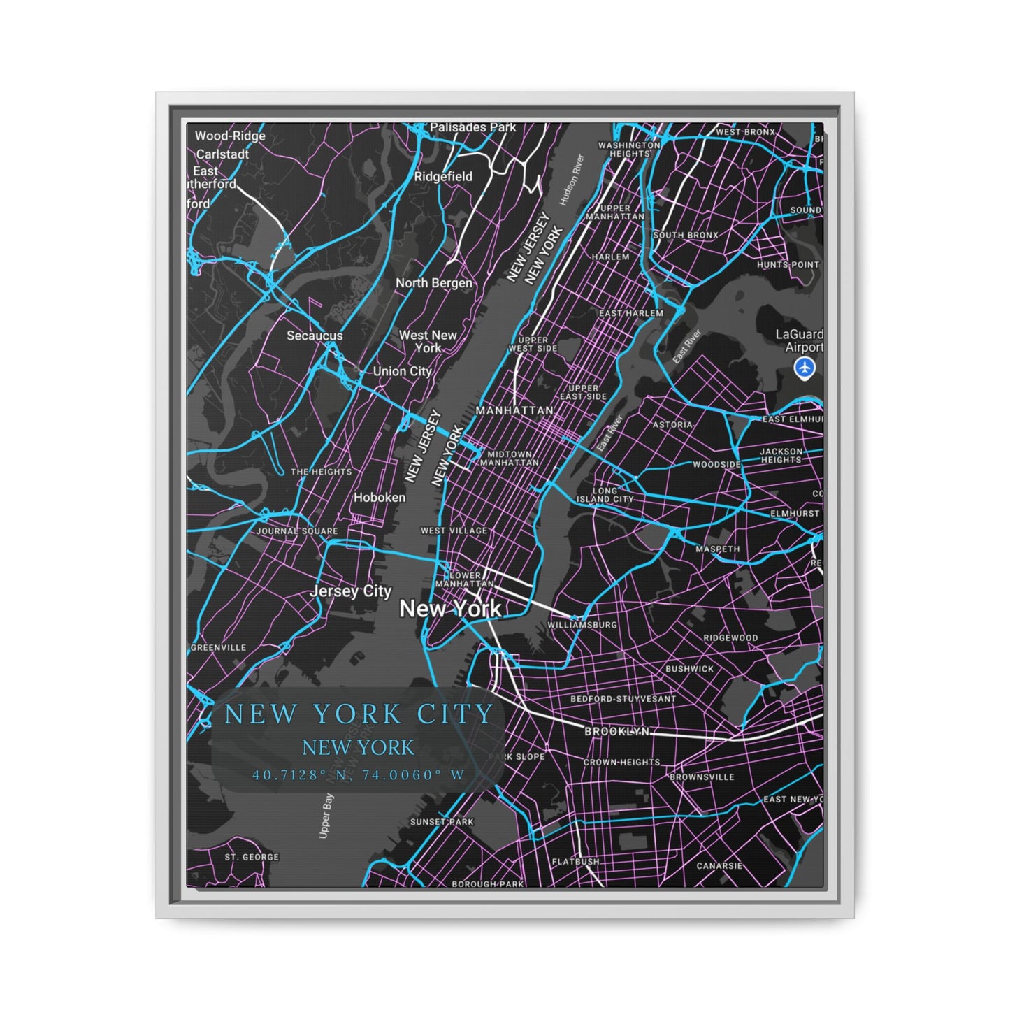 New York City Map Art Print, Modern Wall Decor, Home Office Art, Cityscape Framed Canvas, Unique Gift, Travel Memory Decor