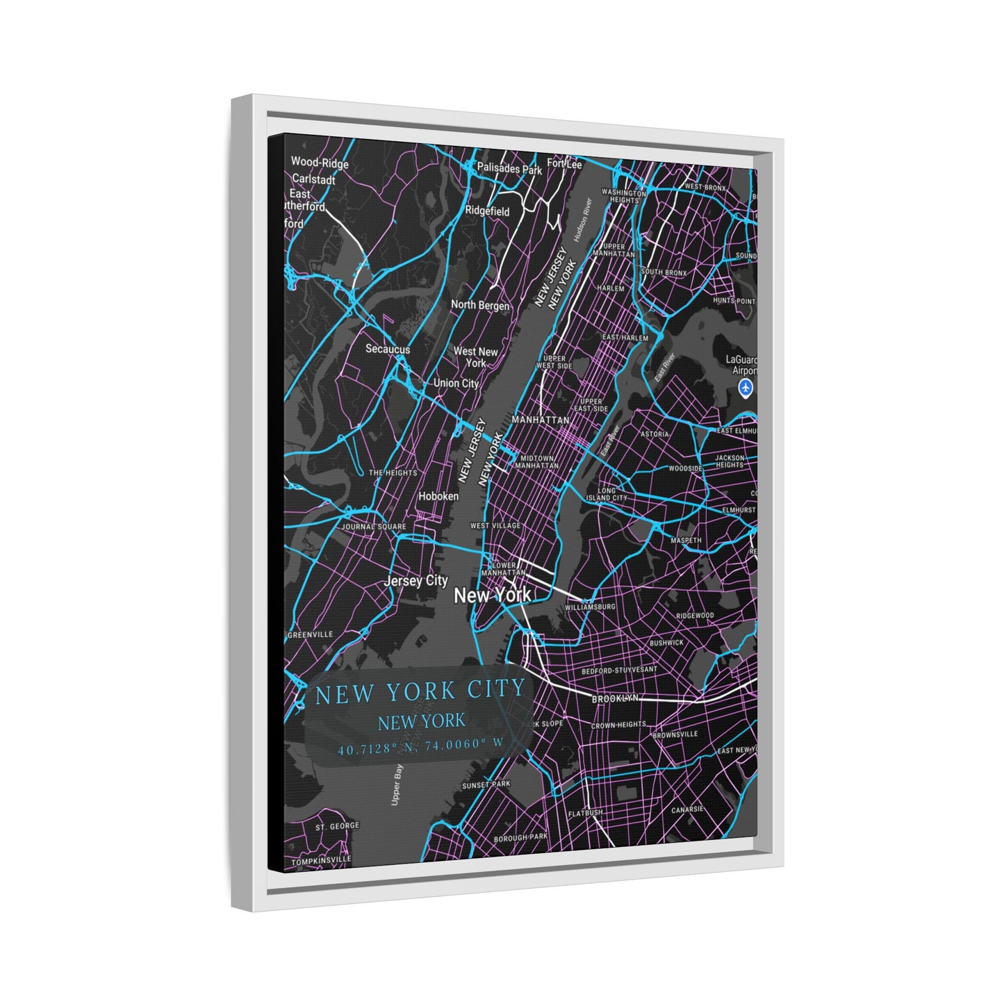 New York City Map Art Print, Modern Wall Decor, Home Office Art, Cityscape Framed Canvas, Unique Gift, Travel Memory Decor
