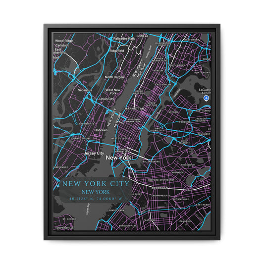 New York City Map Art Print, Modern Wall Decor, Home Office Art, Cityscape Framed Canvas, Unique Gift, Travel Memory Decor