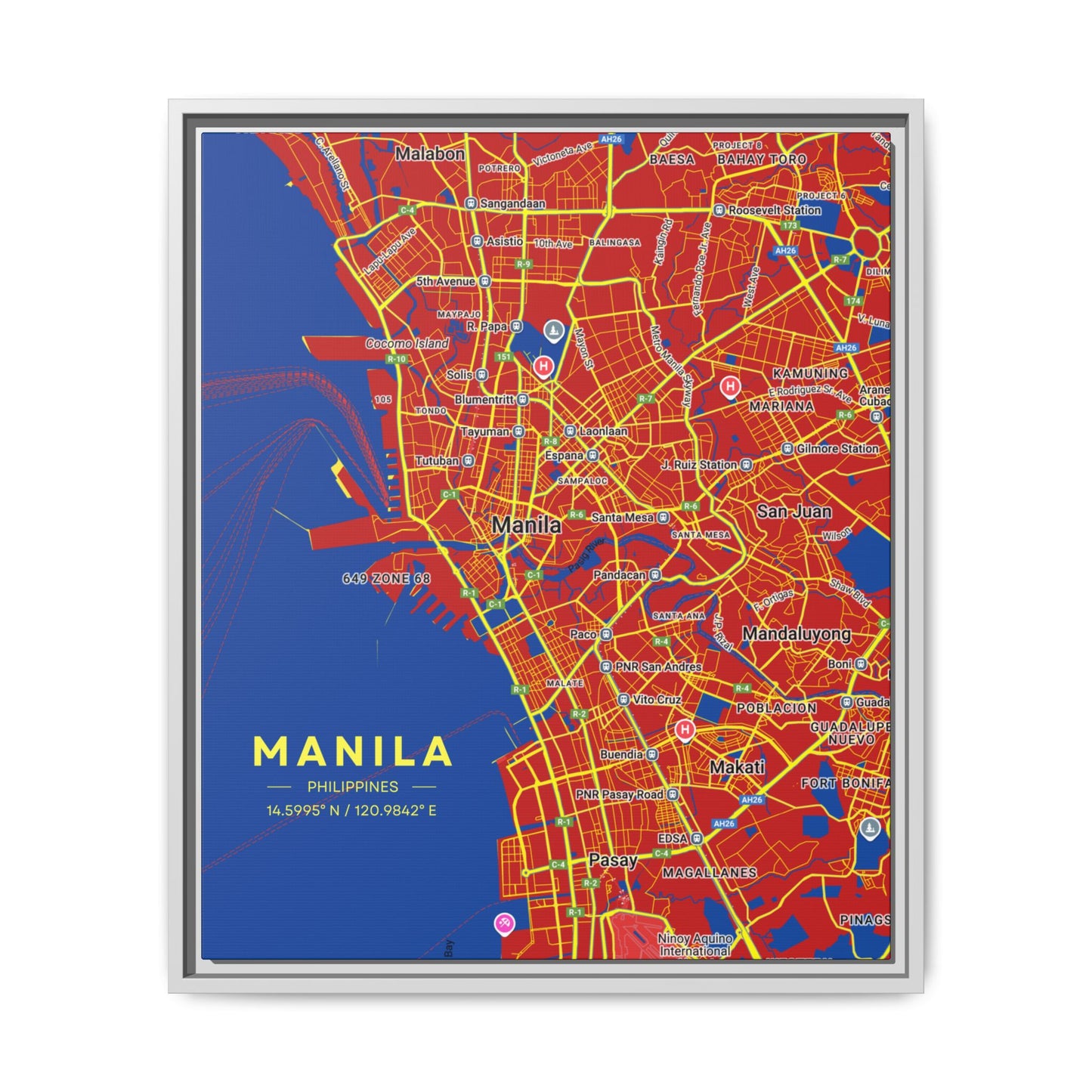 Manila Vibrant City Map Wall Art, Framed Canvas Print, Manila City Decor, Colorful Home Artwork, Unique Gift Idea, Travel Enthusiast