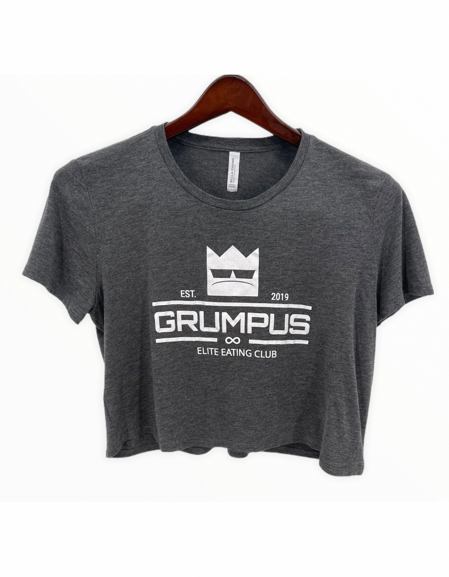 Women's Flowy Crew Neck Crop Top- Grumpus Foodie Elite Eating Club